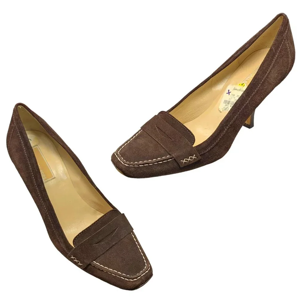 MICHAEL‎ KORS Italian Chocolate Suede Penny Loafer Pump Heels